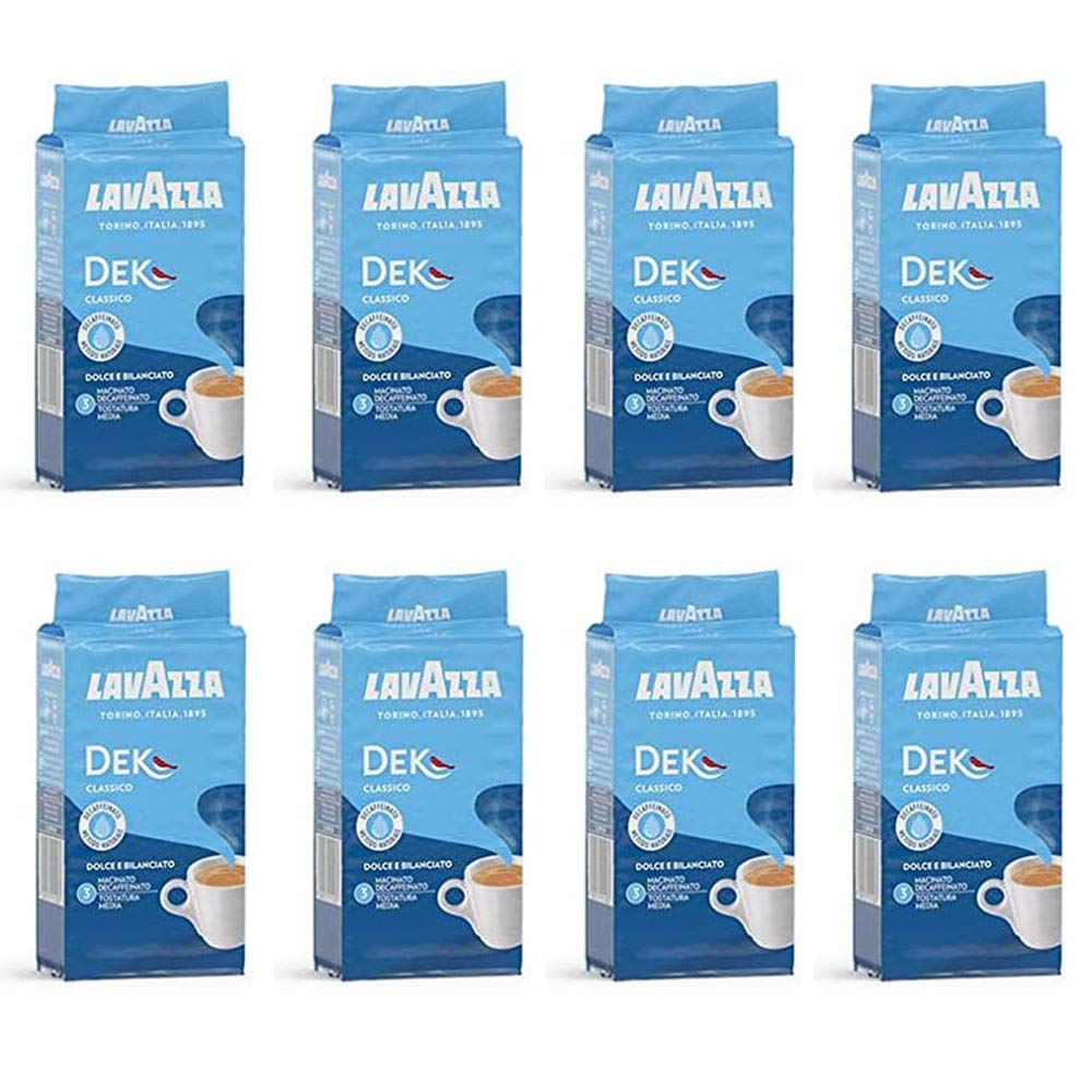 8X LAVAZZA DEK Caffè Italiano macinato 250g Caffeina gratis!