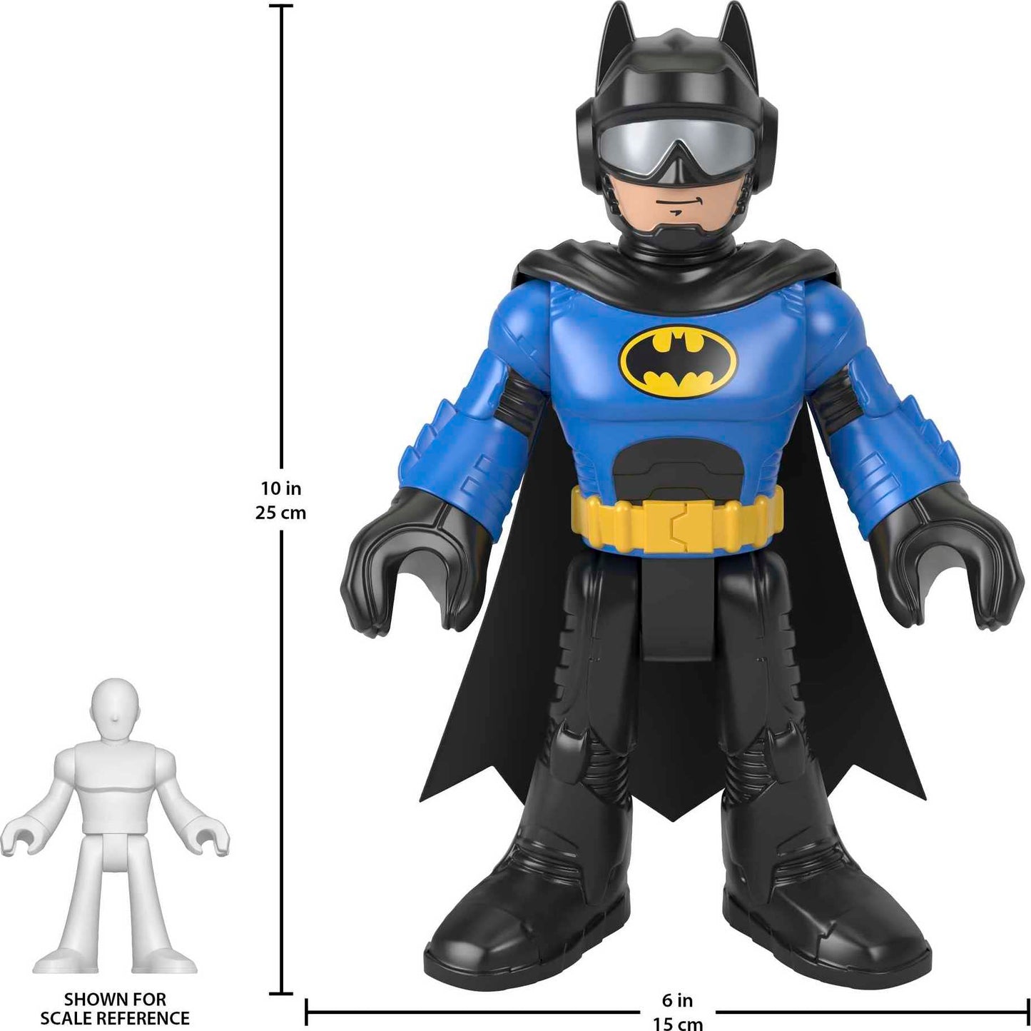 Fisher-Price Imaginext DC Super Friends - Batman XL Motociclista Blu, Personaggio snodato Alto piĂą di 25 cm con Morbido Mantello in Tessuto, Giocattolo per Bambini, 3+ Anni, HML40