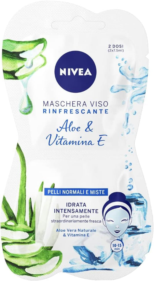 NIVEA Maschera Idratante Rinfrescante Viso, Pelli Normali a Miste, 3 Confezioni 15 ml