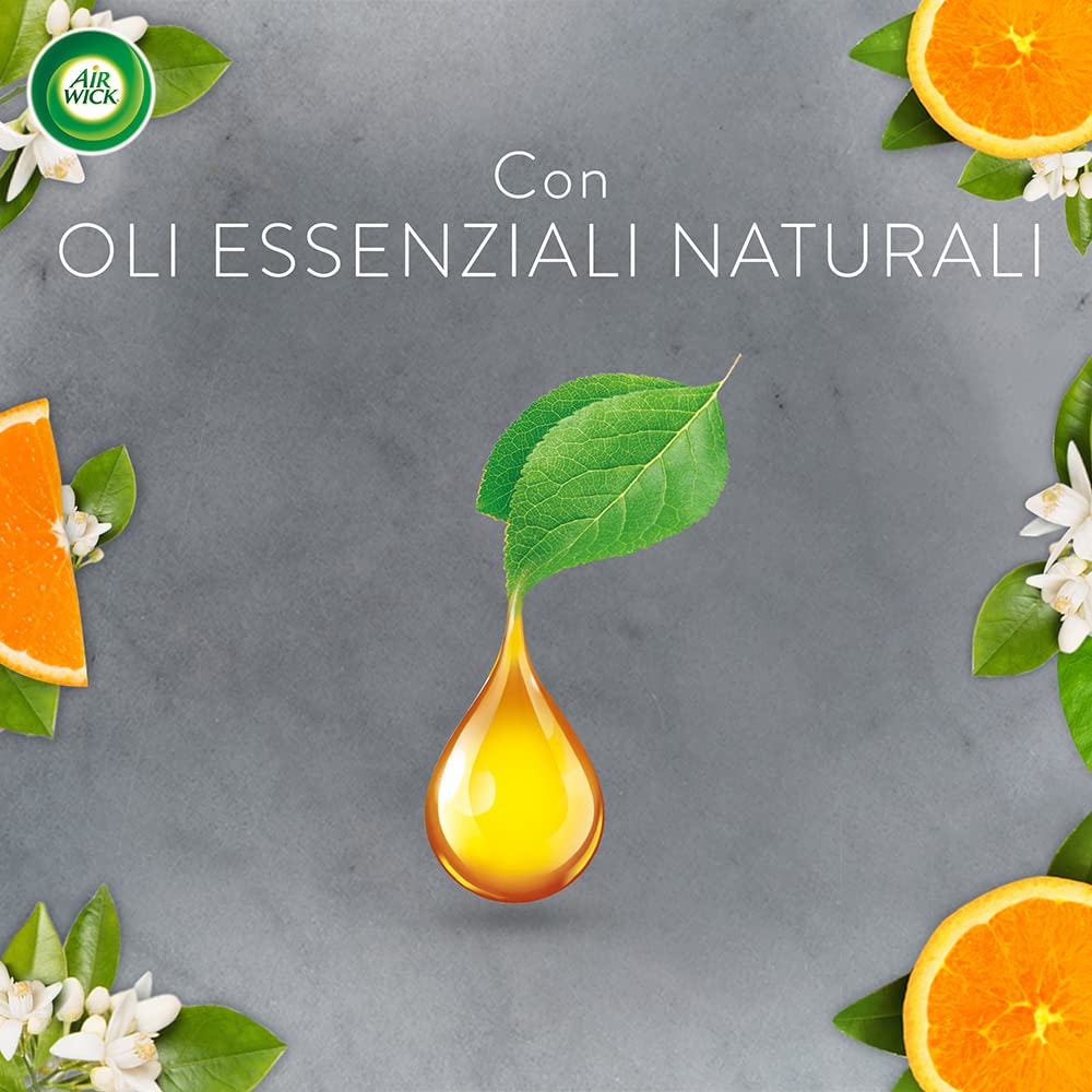 Airwick Diffusore di Fragranza con Oli Essenziali e Ricarica Fragranza, Mandarino e Arancia Dolce, Citrice, Rubicondo, 2 Unità, Confezione da 1