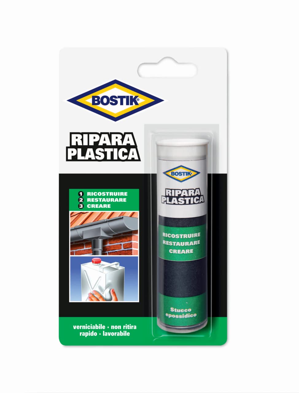 Bostik Ripara Plastica Blister, Grigio, 56 Gr