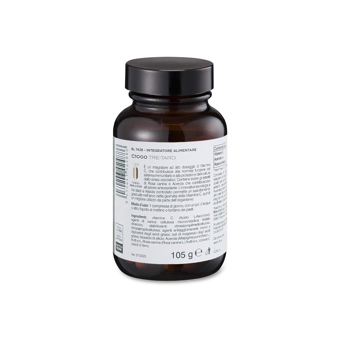 Bios Line Principium C 1000mg Tre-Tard Integratore Antiossidante con Estratti di Rosa Canina e Acerola, 60 Compresse