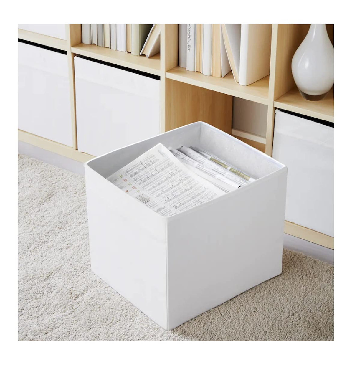 Drona - Scatola portaoggetti con 4 ripiani in tessuto vellutato, 33 x 38 x 33 cm, colore: Bianco