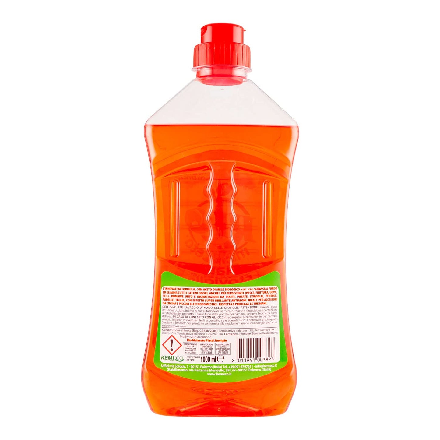 Rio Melaceto Detersivo Liquido per Piatti e Stoviglie 1 Litro - Con Aceto di Mele Biologico - Sgrassa a Fondo ed Elimina i Cattivi Odori