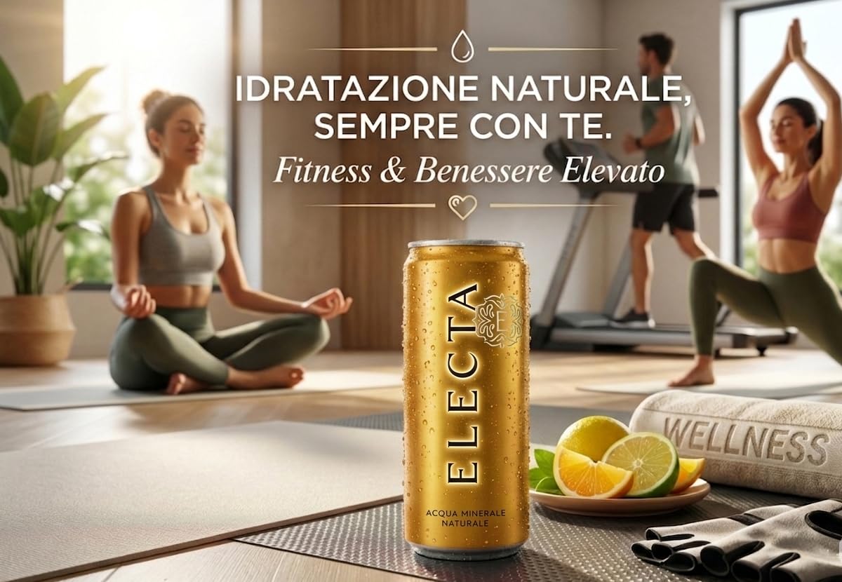 CG94-Electa Acqua Minerale Naturale in Lattina Dorata | Formato Slim 330 ml 24 Lattine | Confezione Global Dream