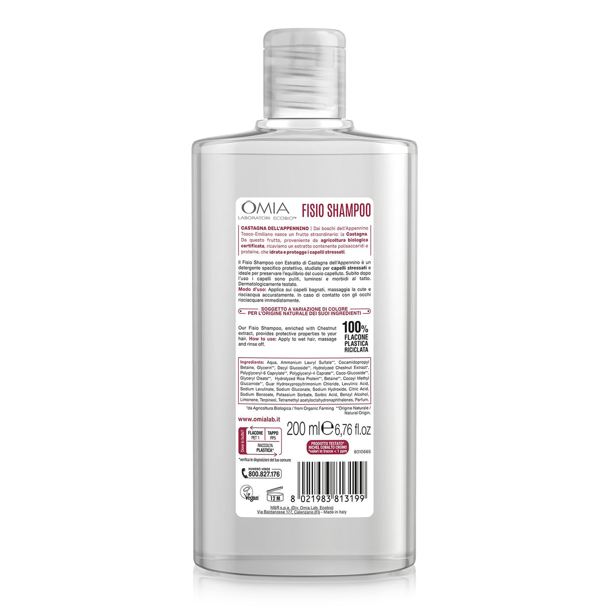 Omia, Fisio Shampoo Protettivo Castagna tosco-emiliana, Capelli stressati
