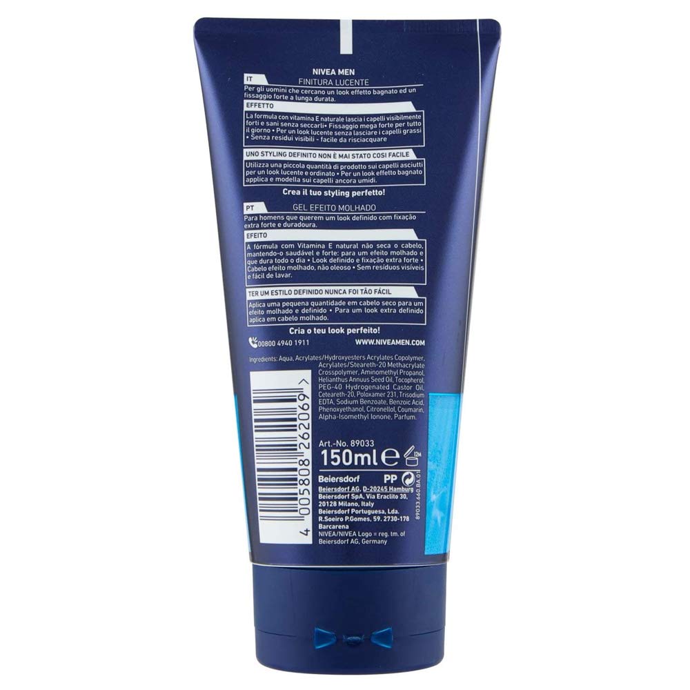 6 Pezze AQUA GEL PER CAPELLI WET LOOK Effetto bagnato Nivea FOR MEN