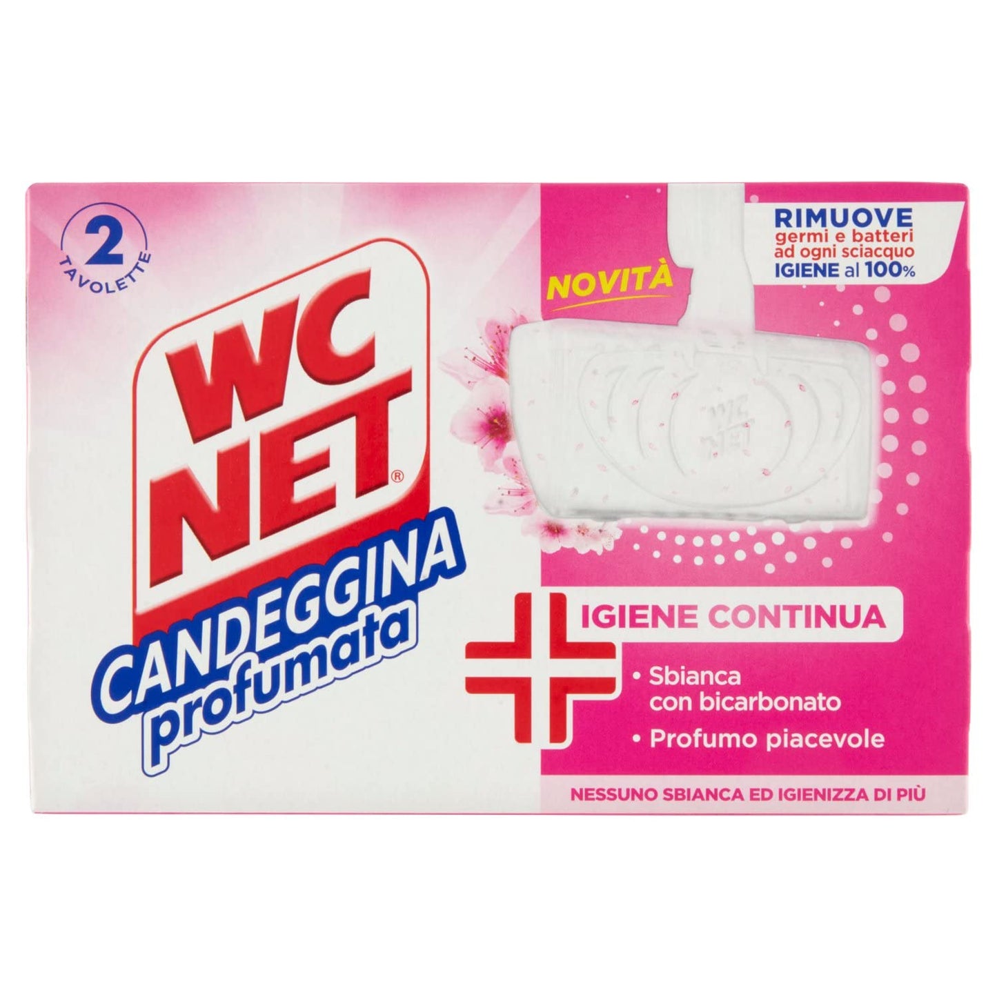 Wc Net - Tavoletta Candeggina Profumata Igiene Continua, Detergente Igienizzante Solido per WC, Rimuove Germi e Batteri, Azione Sbiancante, 2 Pezzi