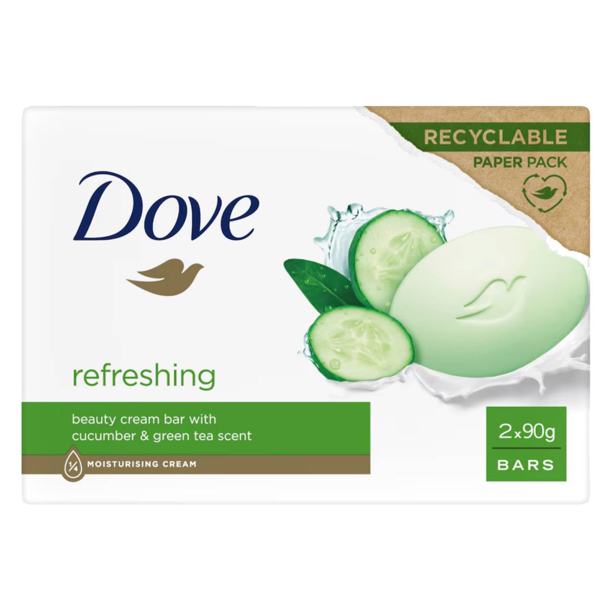 Dove Beauty Cream Bar Cetriolo E Tè Verde Saponetta Solida Rinfrescante 2X90 Gr 1 Unità