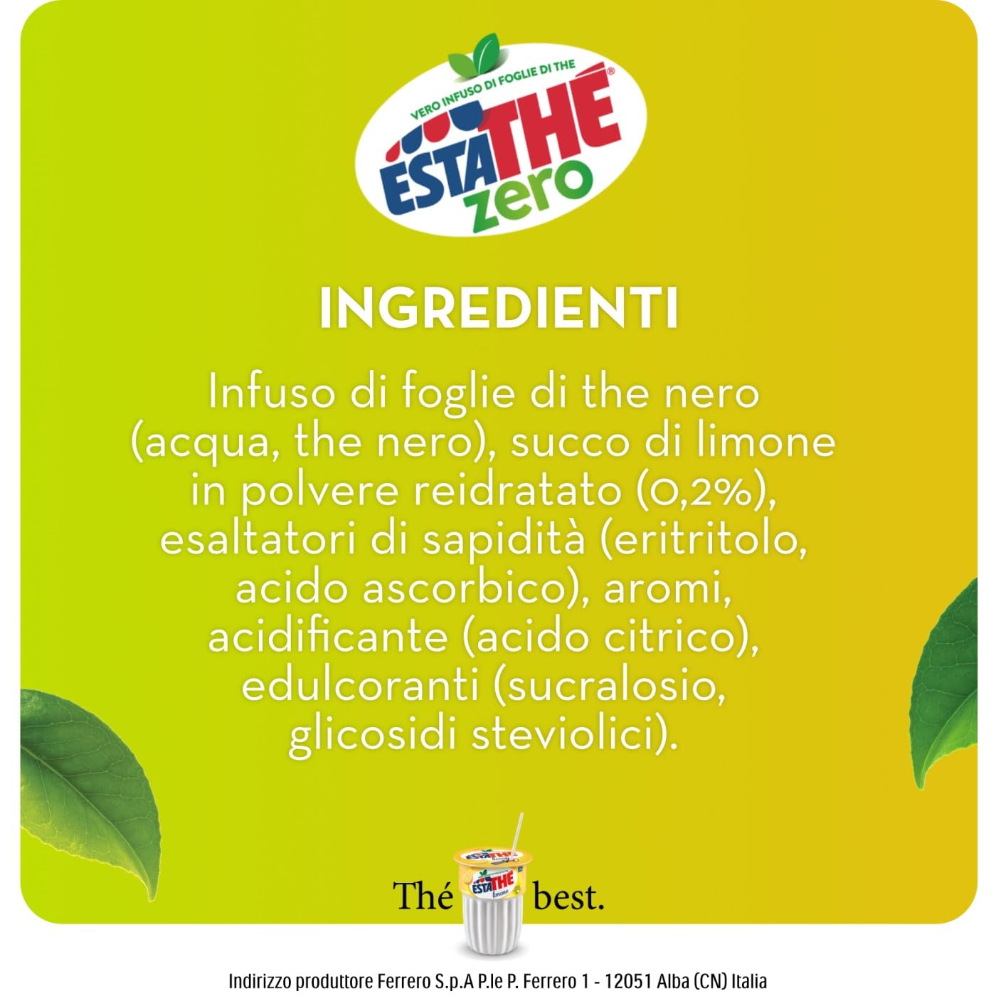 Estathé Zero Limone - The Freddo, Senza Zucchero, con Vero Infuso di Foglie di The e Succo di Limone, Bevanda Analcolica Senza Glutine, 6 Bottiglie da 1,5 lt