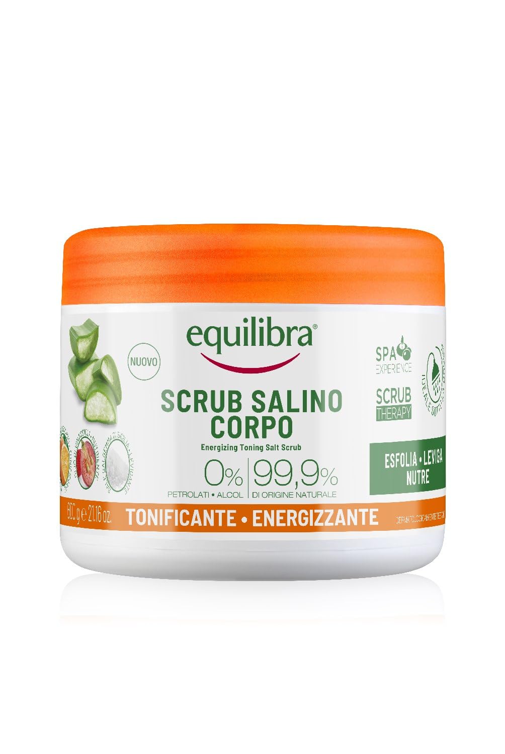 Equilibra Corpo, Scrub Salino Tonificante Energizzante, Scrub Corpo Tonificante ed Esfoliante, per una Pelle Levigata e Nutrita, con Mix di Sali Marini, Oli Naturali ed Estratti Vegetali, 600 g