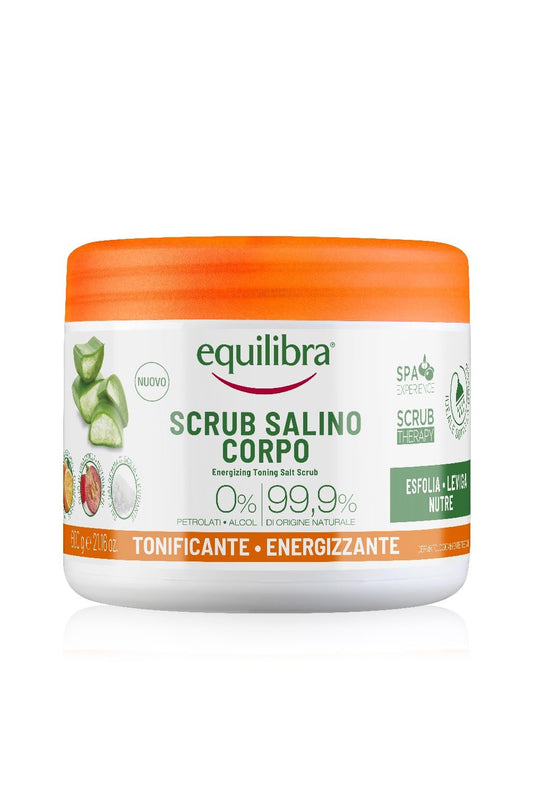 Equilibra Corpo, Scrub Salino Tonificante Energizzante, Scrub Corpo Tonificante ed Esfoliante, per una Pelle Levigata e Nutrita, con Mix di Sali Marini, Oli Naturali ed Estratti Vegetali, 600 g