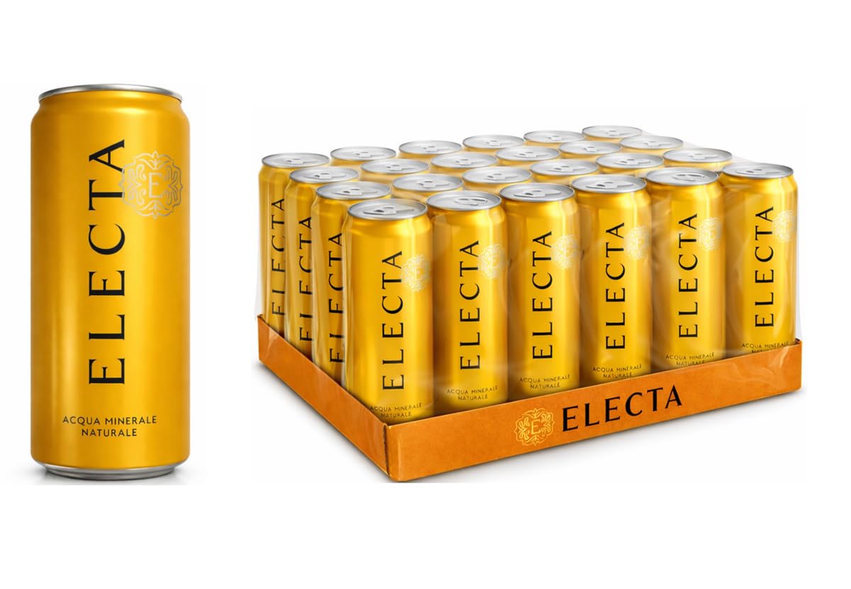 CG94-Electa Acqua Minerale Naturale in Lattina Dorata | Formato Slim 330 ml 24 Lattine | Confezione Global Dream