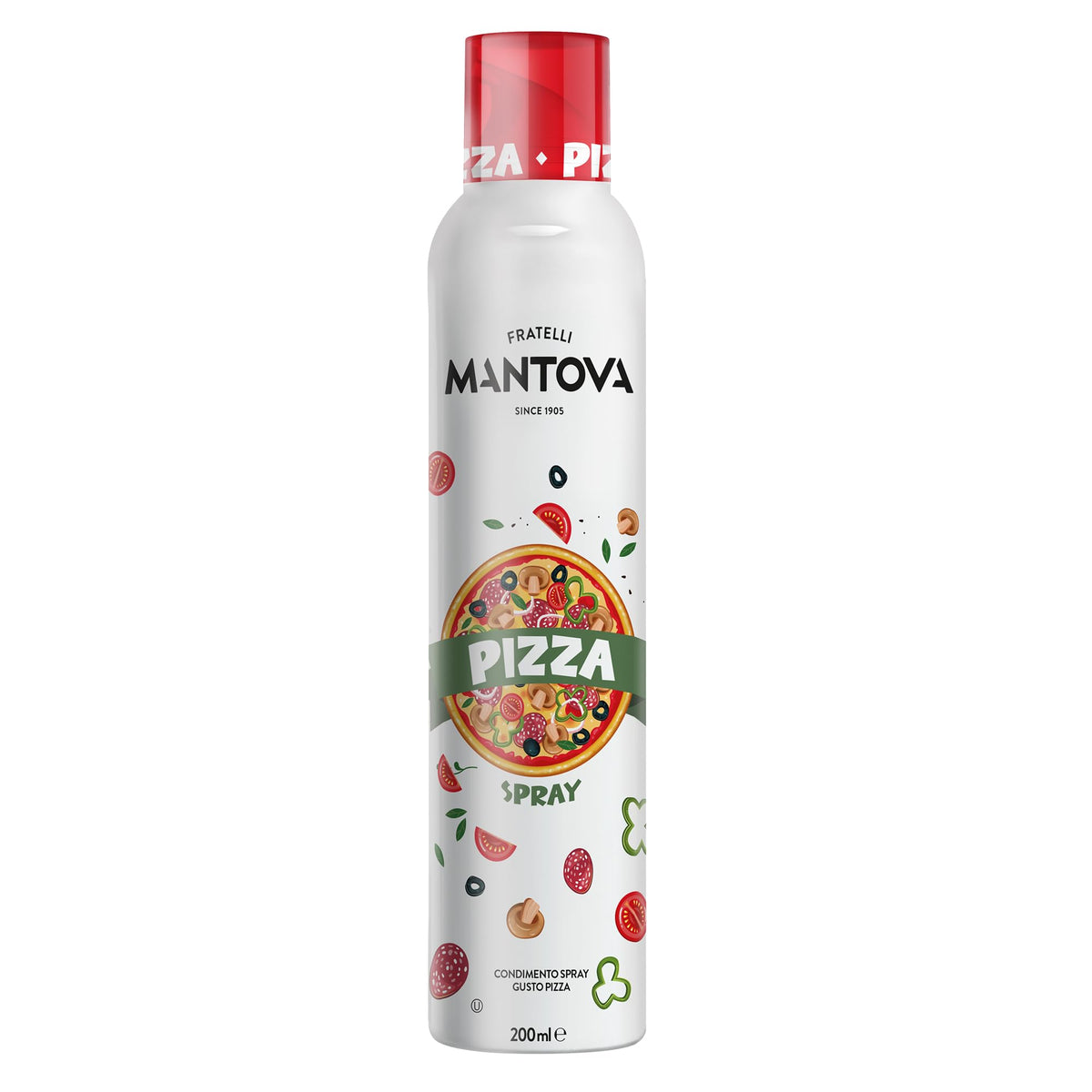 Pizza spray Fratelli Mantova, Olio extravergine di oliva spray al gusto pizza, 200 ml, Spray da Cucina, Zero Sprechi e Dosi Precise, Nebulizzatore Olio
