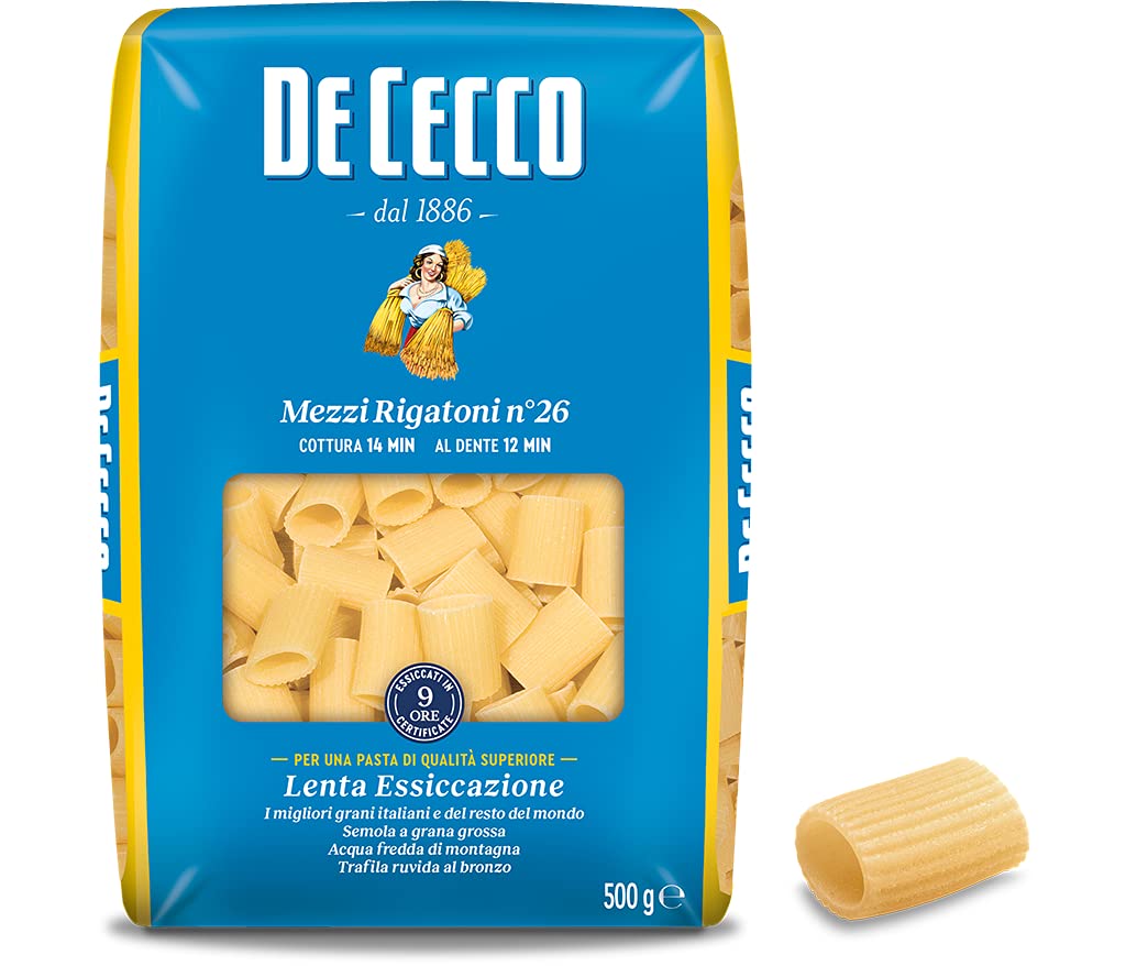 De Cecco - Mezzi rigatoni, Pasta di Semola di Grano Duro - 6 pezzi da 500 g [3 kg]