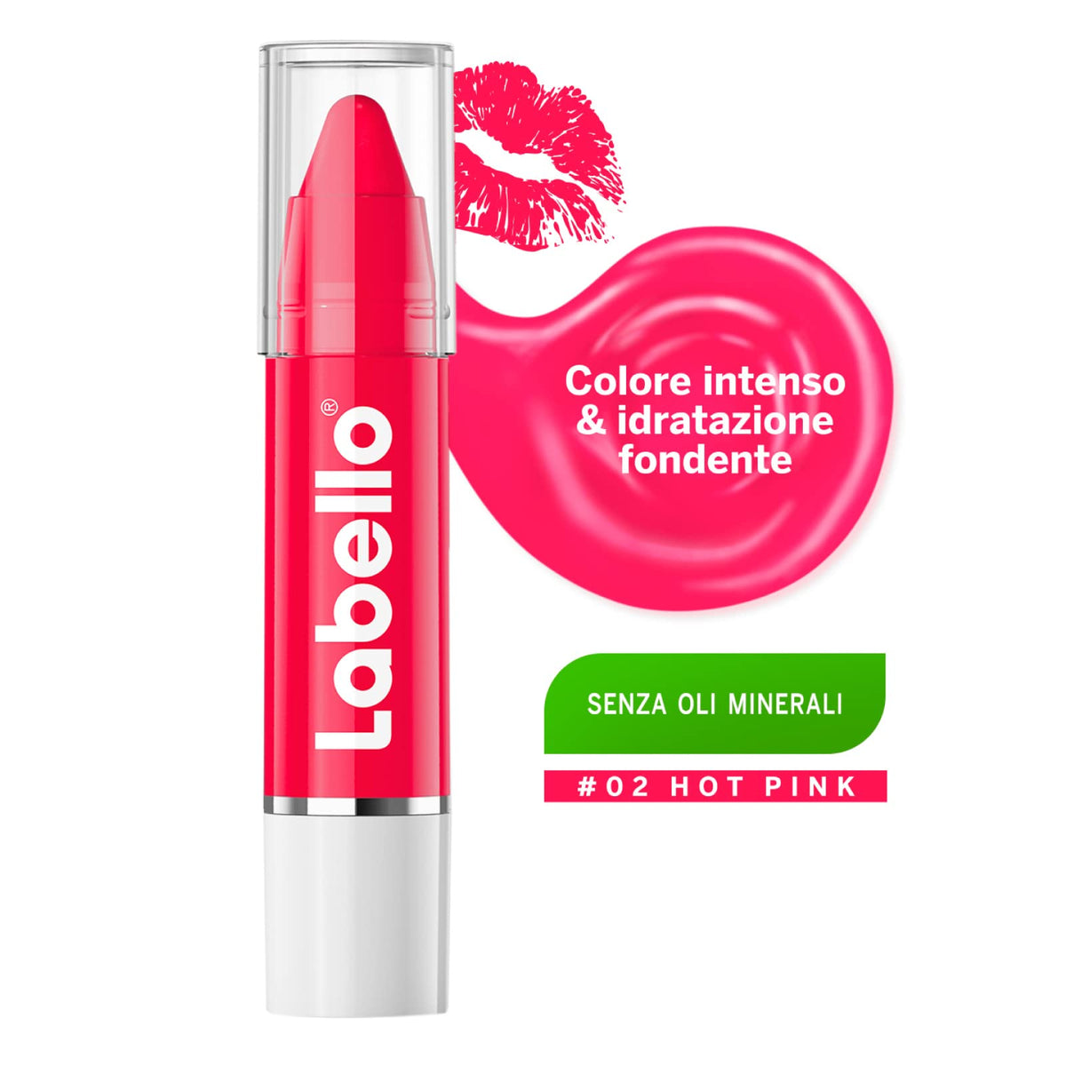 Labello Crayon Lipstick Colore Hot Pink Matitone Labbra Burrocacao con Formula Arricchita di Oli Naturali Idratante Nutriente Fucsia Brillante - 2 Stick