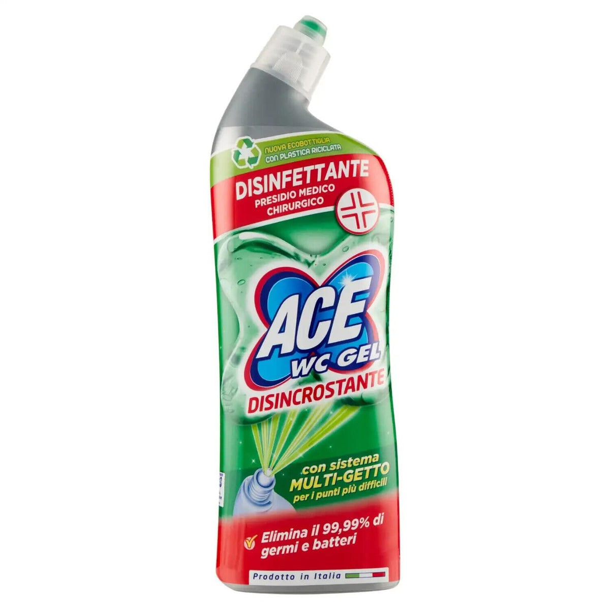 3x ACE Wc Gel Disincrostante,detergente per WC con sistema multigetto,700ml +1x Gingerino Recoaro Aperitivo Italiano 10cl IN OMAGGIO