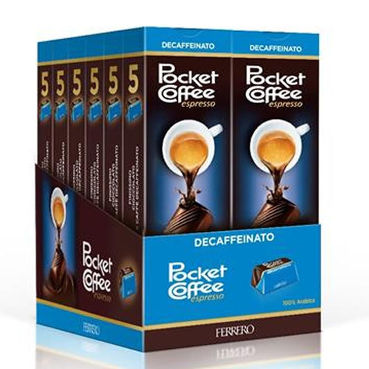 12 x POCKET COFFEE ESPRESSO DECAFFEINATO 5 CIOCCOLATINI PRALINE CAFFE' LIQUIDO