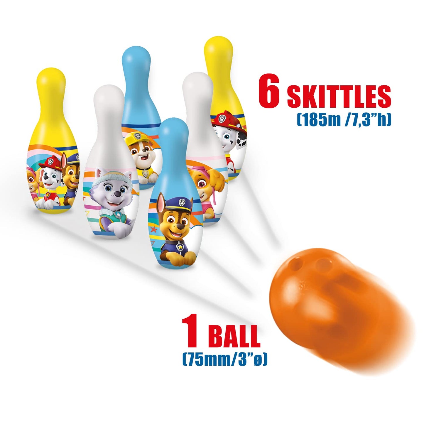 Mondo Toys - Set da Bowling Paw Patrol per bambini - INCLUDE 1 palla e 6 Birilli tema Paw Patrol - giocattoli di Sport - gioco per bambini 2 3 4 Anni - 28308