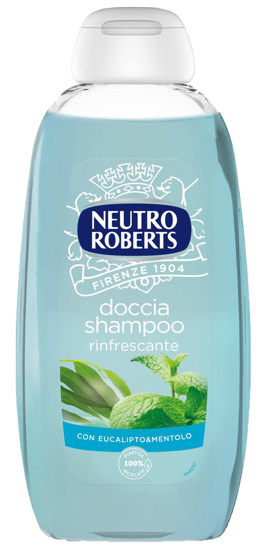 Neutro Roberts, Doccia Shampoo Rinfrescante con Eucalipto e Menta - Ideale per Detergere Corpo e Capelli - Senza Parabeni e Sapone, Rispetta il pH della Pelle - 6 Flaconi da 250 ml