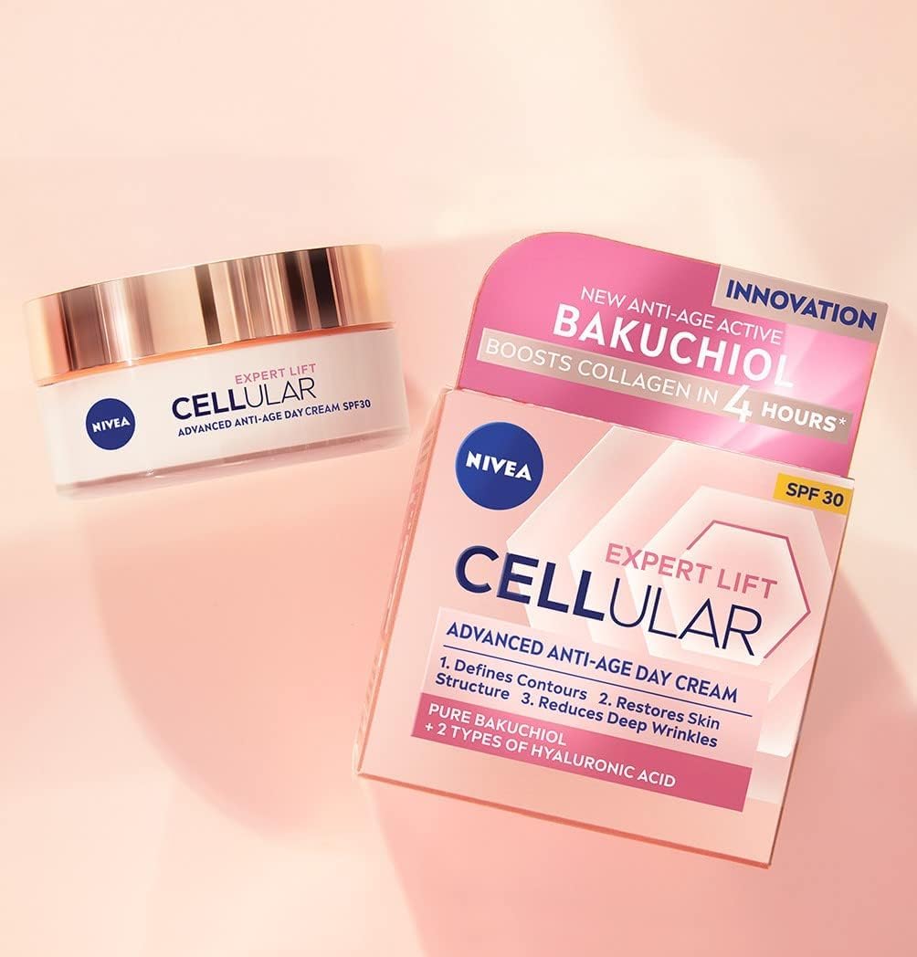 NIVEA CELLULAR EXPERT LIFT Crema Giorno Anti-età Multidimensionale SPF 30 50 ml, Crema viso giorno con Bakuchiol Puro e 2 tipi di Acido Ialuronico, Crema antirughe giorno
