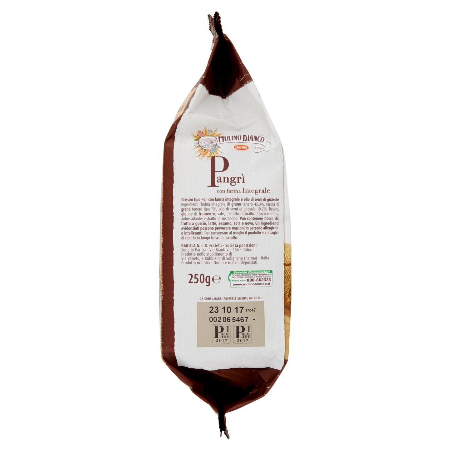 Mulino Bianco Grissini Rustici Pangrì con Farina Integrale, Snack Salato per la Merenda - 250 g