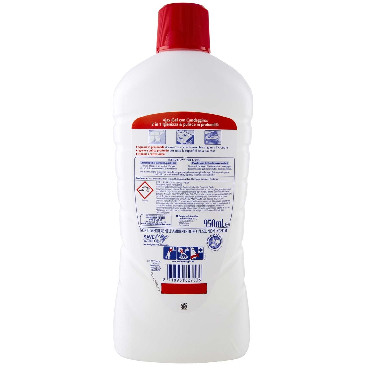 Ajax Detergente Pavimenti Candeggina 950ml, 950ml