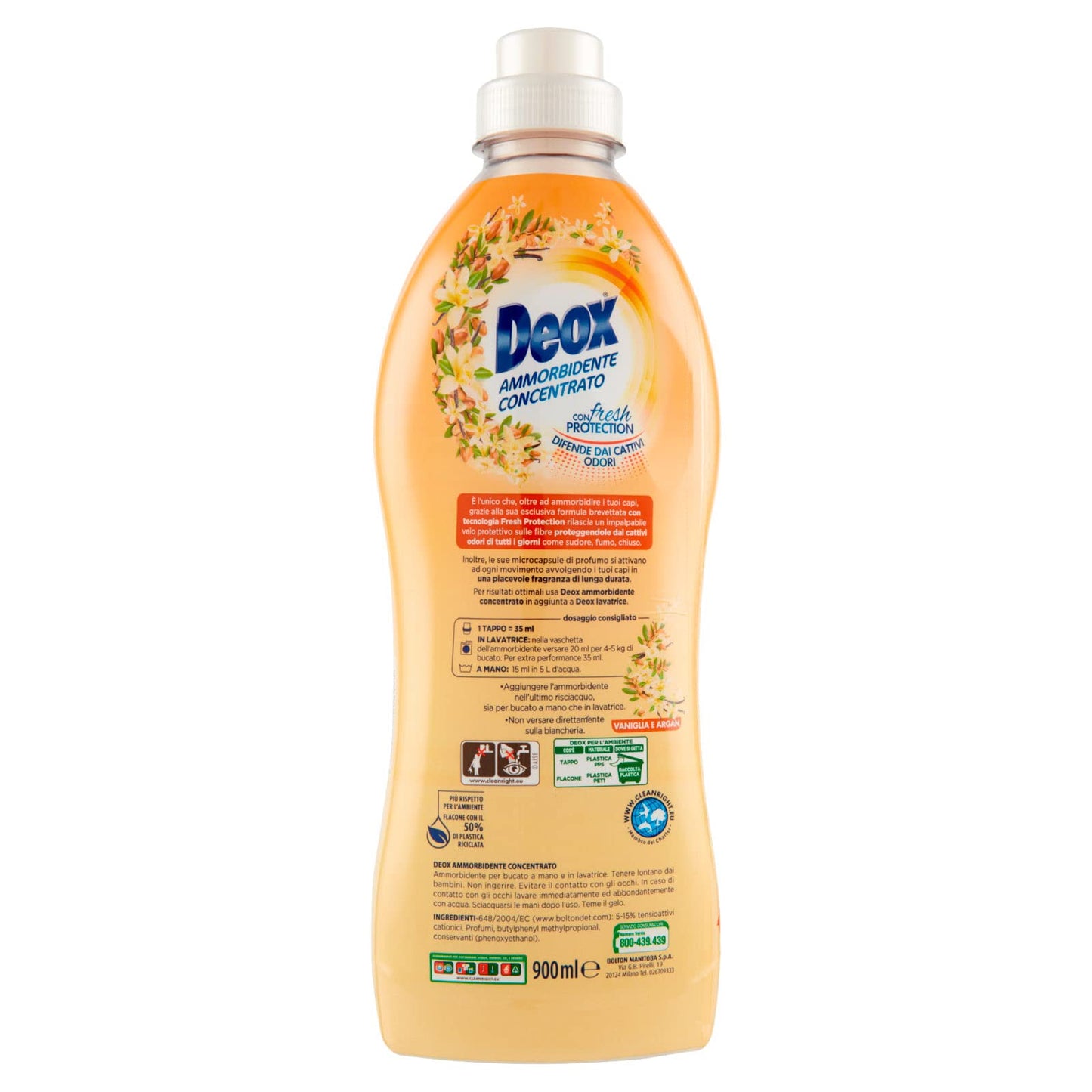 Deox - Ammorbidente Lavatrice Concentrato, Capi Morbidi e Profumati, con Tecnologia Fresh Protection, Fragranza Vaniglia e Argan, 45 Lavaggi x 2 Confezioni