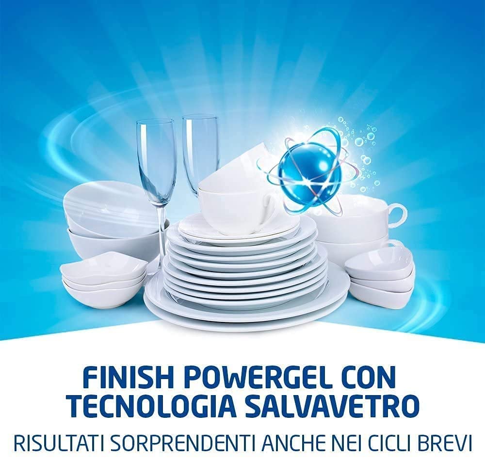 Finish Powergel Detersivo Lavastoviglie 0%, Gel Lavastoviglie, 30 Lavaggi di Liquido Lavastoviglie contro lo Sporco Ostinato