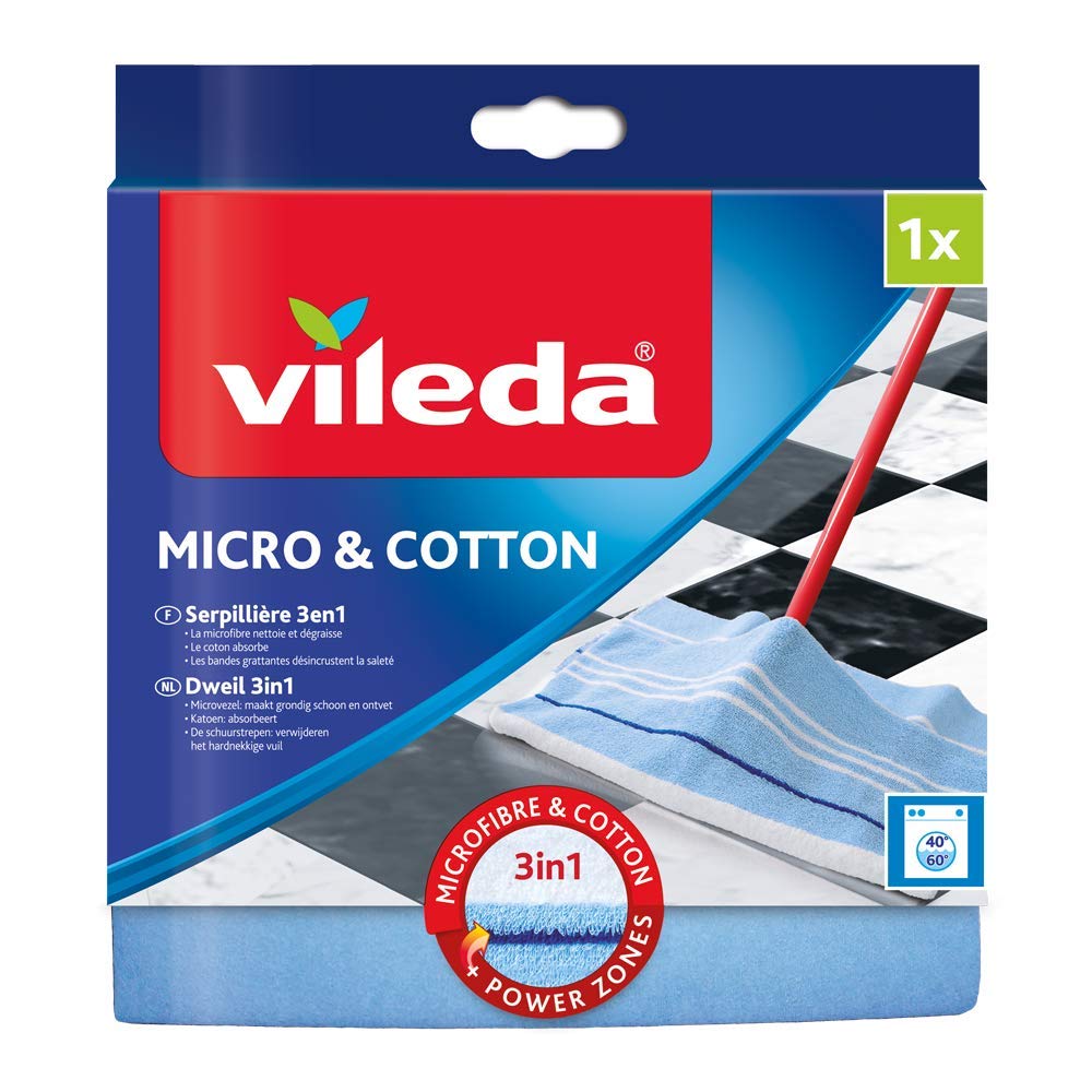 Vileda 129310 - Panno per pavimenti 3 in 1, microfibra e cotone