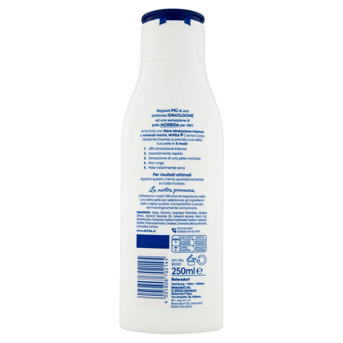 Nivea Crema Corpo Idratante Express 48h Pelle Normale o Secca, 250ml