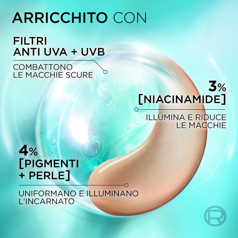 L'Oréal Paris Fluido UV Anti-Macchie, Per Tutti i Tipi di Pelle, Incarnato Luminoso, Macchie Scure e imperfezioni Meno Visibili, Con Niacinamide e SPF50, Bright Reveal, Tonalità: Light, 50 ml