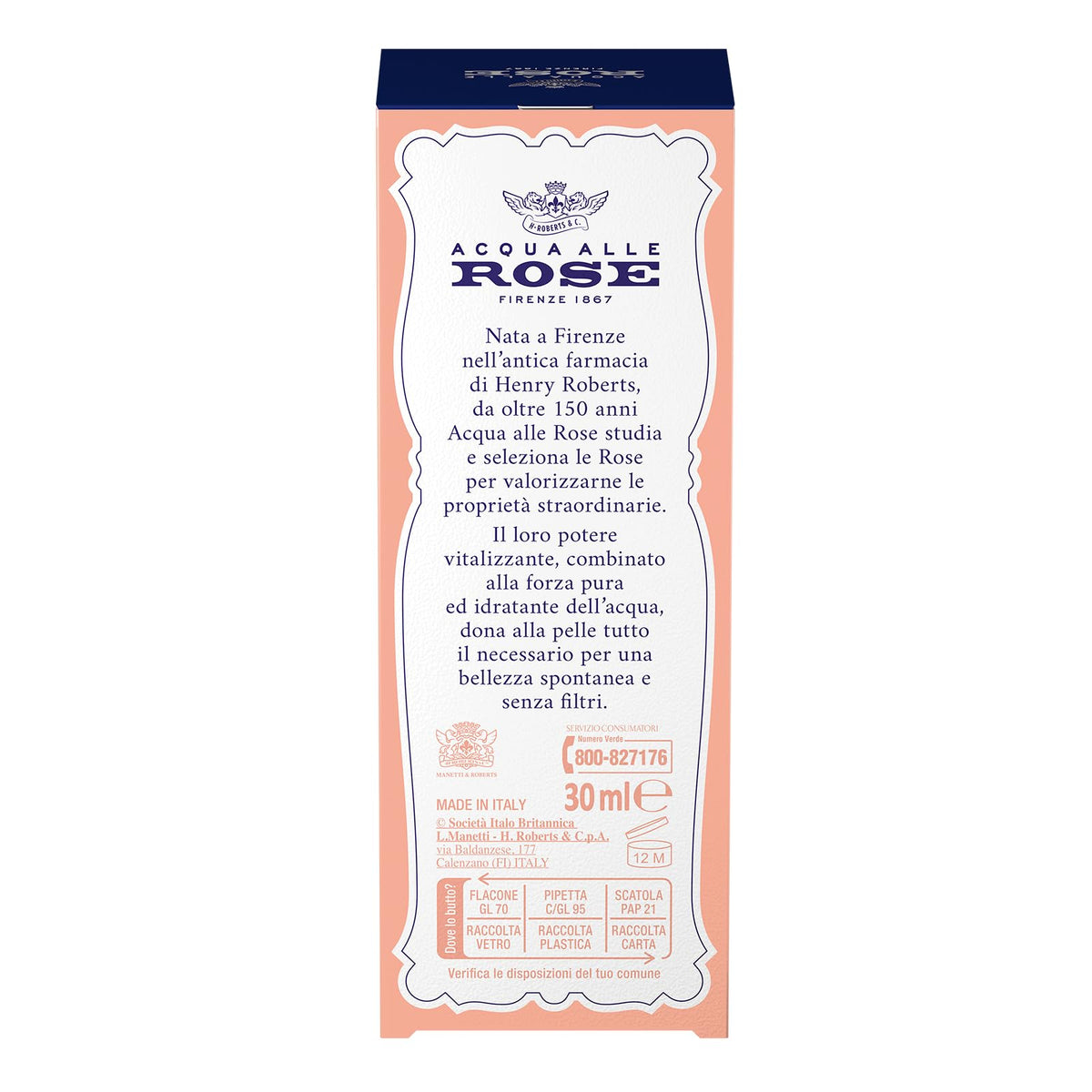 Acqua alle Rose, Siero Viso Concentrato Attivo di Vitamina C di Rosa Canina, Antirughe, Antiossidante e Illuminante, Elevata Concentrazione di Vitamina C (1,5%) Per Pelli Spente e Opache - 30 ml