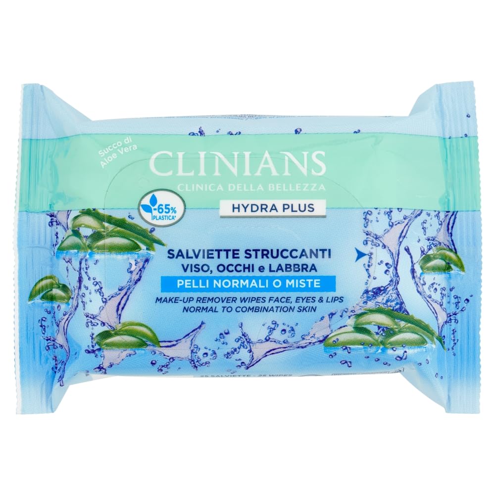 Clinians Hydra Plus Salviette Struccanti Viso Occhi e Labrra, 25 Salviettine