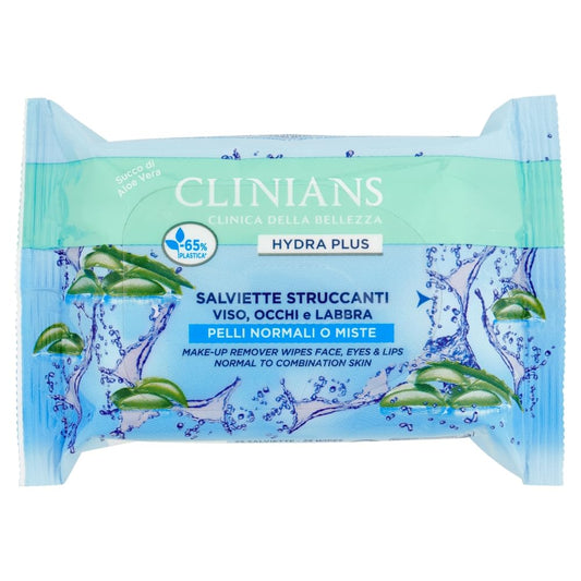 Clinians Hydra Plus Salviette Struccanti Viso Occhi e Labrra, 25 Salviettine