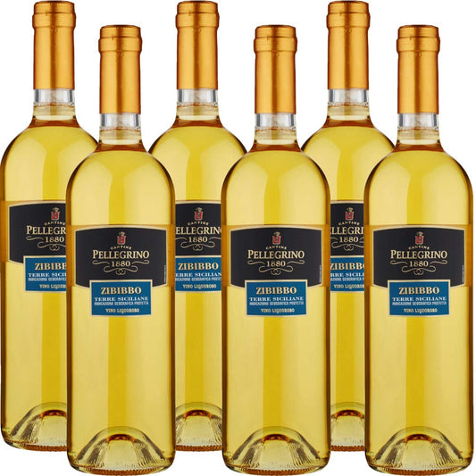 Zibibbo Terre Siciliane | Vino Bianco Liquoroso di Sicilia | Pellegrino 1880 | Ideale per Formaggi a Pasta Dura | 6 Bottiglie 50cl | Idea Regalo