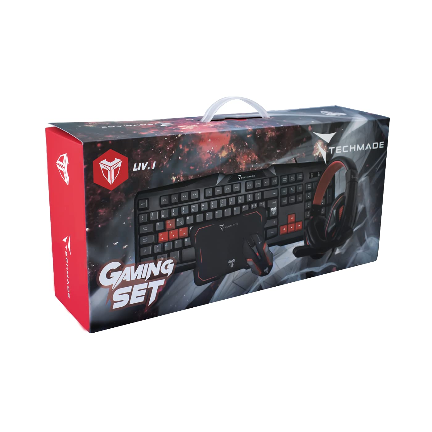 KIT GAMING TECHMADE 4 IN 1 TASTIERA COMODA E SILENZIOSA -MOUSE CON SENSORE OTTICO -CUFFIE CON CONNETTORE JACK-PAD