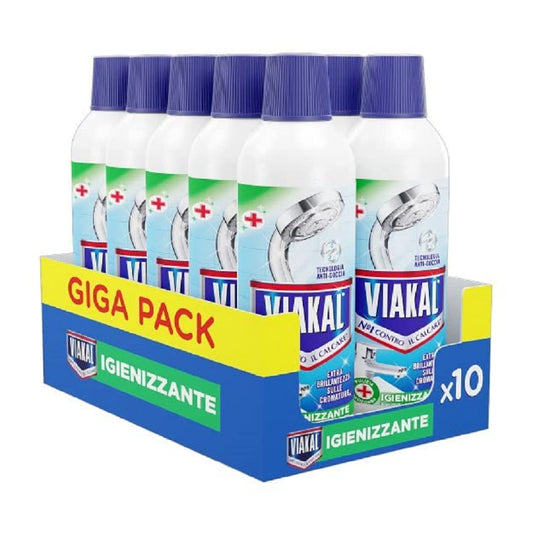 Viakal Anticalcare Detersivo Liquido Igienizzante, 10 x 470 ml, Per Incrostazioni Di Calcare Difficili In Bagno E In Cucina, Con Tecnologia Anti-goccia