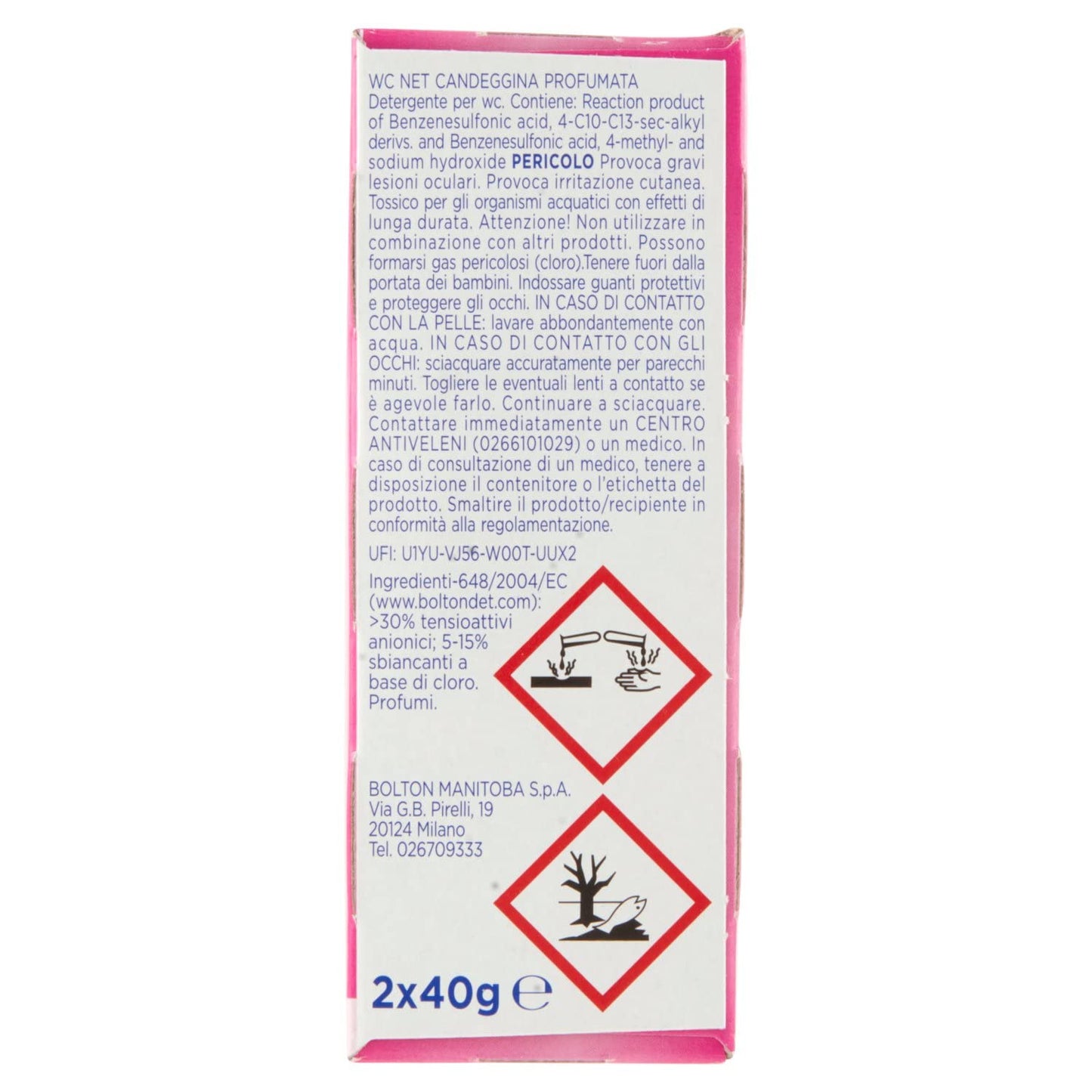 Wc Net - Tavoletta Candeggina Profumata Igiene Continua, Detergente Igienizzante Solido per WC, Rimuove Germi e Batteri, Azione Sbiancante, 2 Pezzi