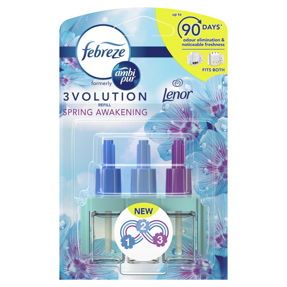 Febreze 3 Volution, ricarica per deodorante da 20 ml, Spring Awakening, 3 profumi alternati per eliminare gli odori, 6 x 20 ml