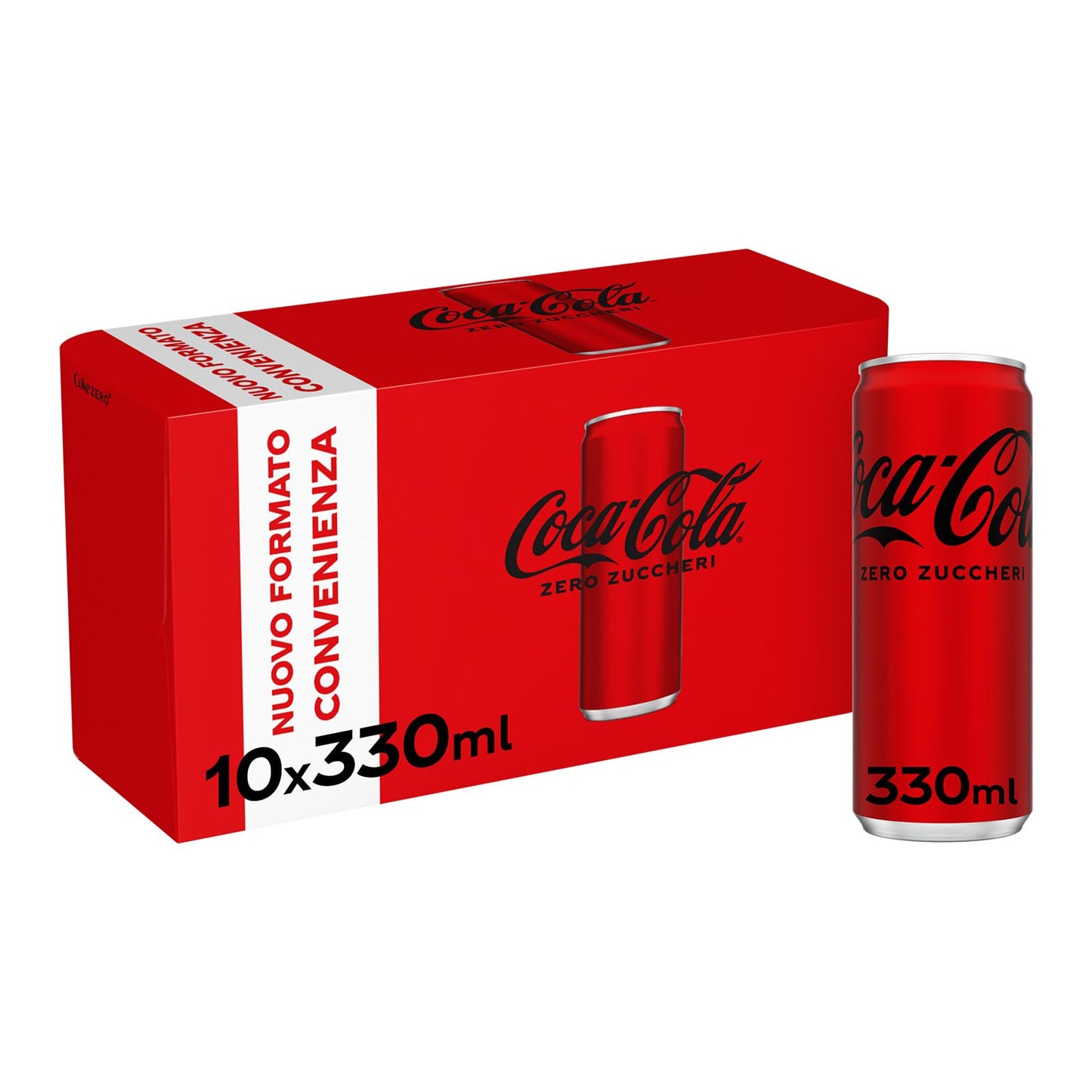 Coca Cola Zero Zuccheri, Formato Convenienza Da Frigo, Tutto il Gusto della Formula Coca-Cola Senza Calorie, Lattina 100% riciclabile - 10 lattine da 330 ml
