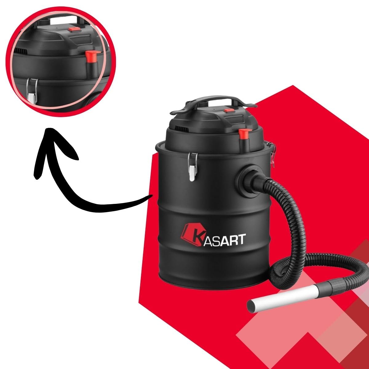 KASART Aspiracenere e Aspirapolvere senza fili 1200 W Ideale per Giardini e Case, Pulizia Profonda e Affidabile di Stufe, Camini e Barbecue, Design Ergonomico e Facile Movimento per Pulizia Interna