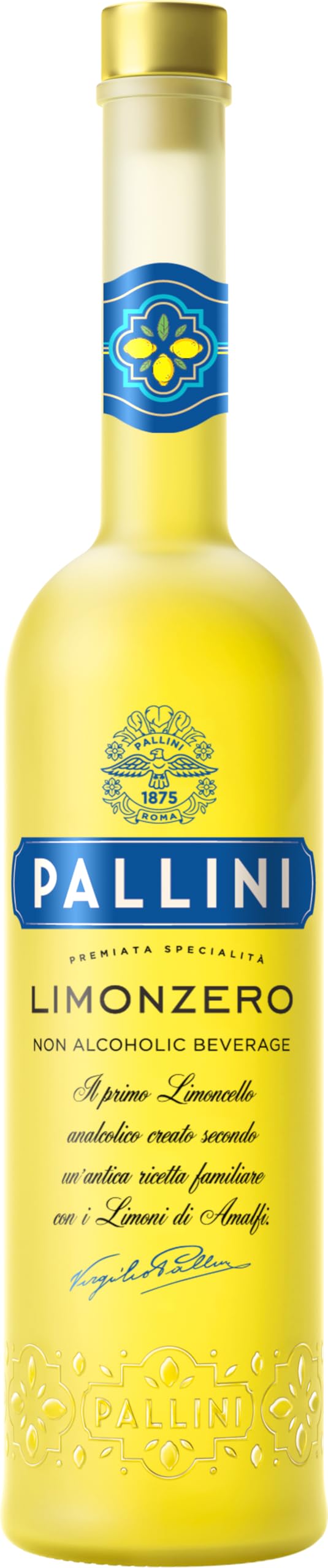Pallini Limonzero - 500 ml - Limoncello analcolico nato dall'infusione del pregiato "Limone Costa D'Amalfi IGP" raccolto a mano a Vietri sul Mare, Amalfi.
