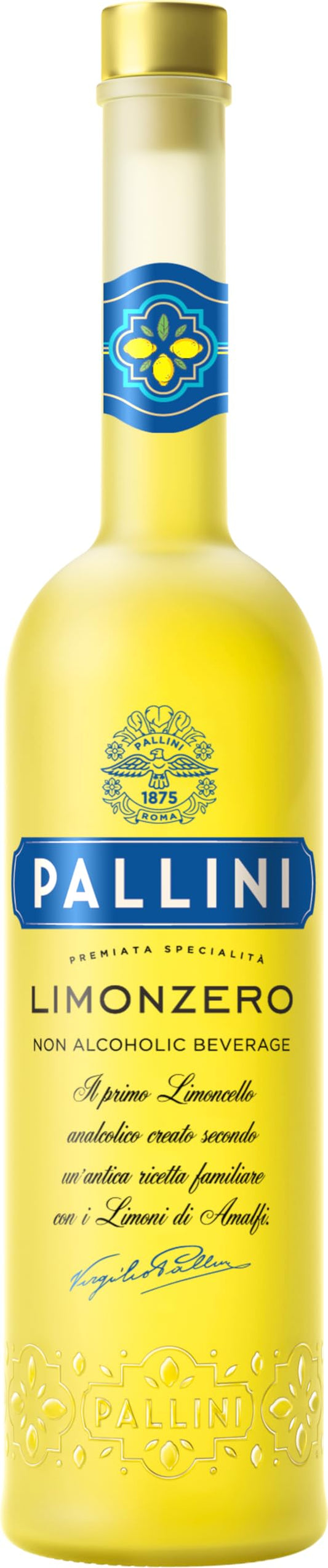 Pallini Limonzero - 500 ml - Limoncello analcolico nato dall'infusione del pregiato "Limone Costa D'Amalfi IGP" raccolto a mano a Vietri sul Mare, Amalfi.