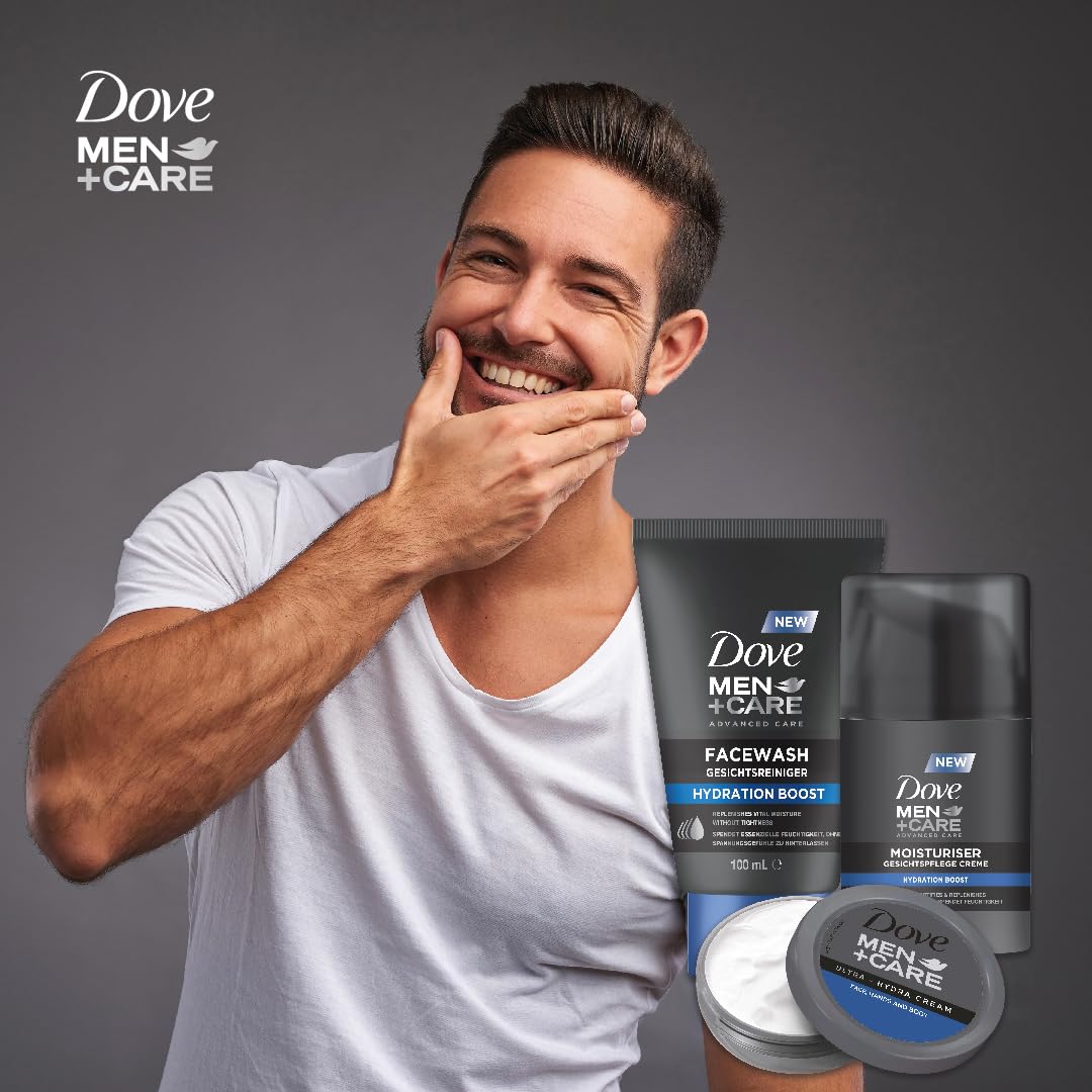 Dove Men+Care Facewash Hydration Boost – Cura della pelle per uomini – Detergente per il viso – idrata essenziale senza lasciare tensione, 1 x 100 ml