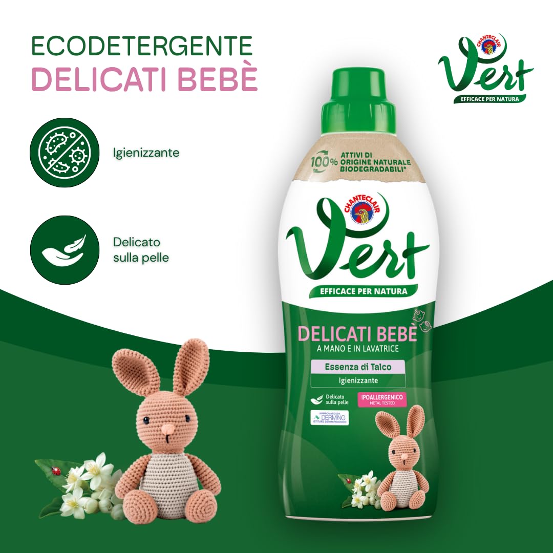 Chanteclair Vert - Ecodetergente Capi Delicati Bebè, Talco, 750 ml, 1 pezzo