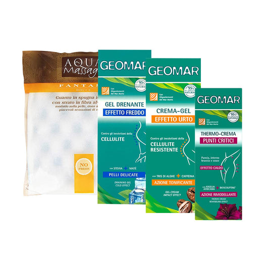 KIT CORPO: Gel Drenante Effetto Freddo + Crema-Gel Effetto Urto + Thermo-Crema Punti Critici + Guanto in Spugna