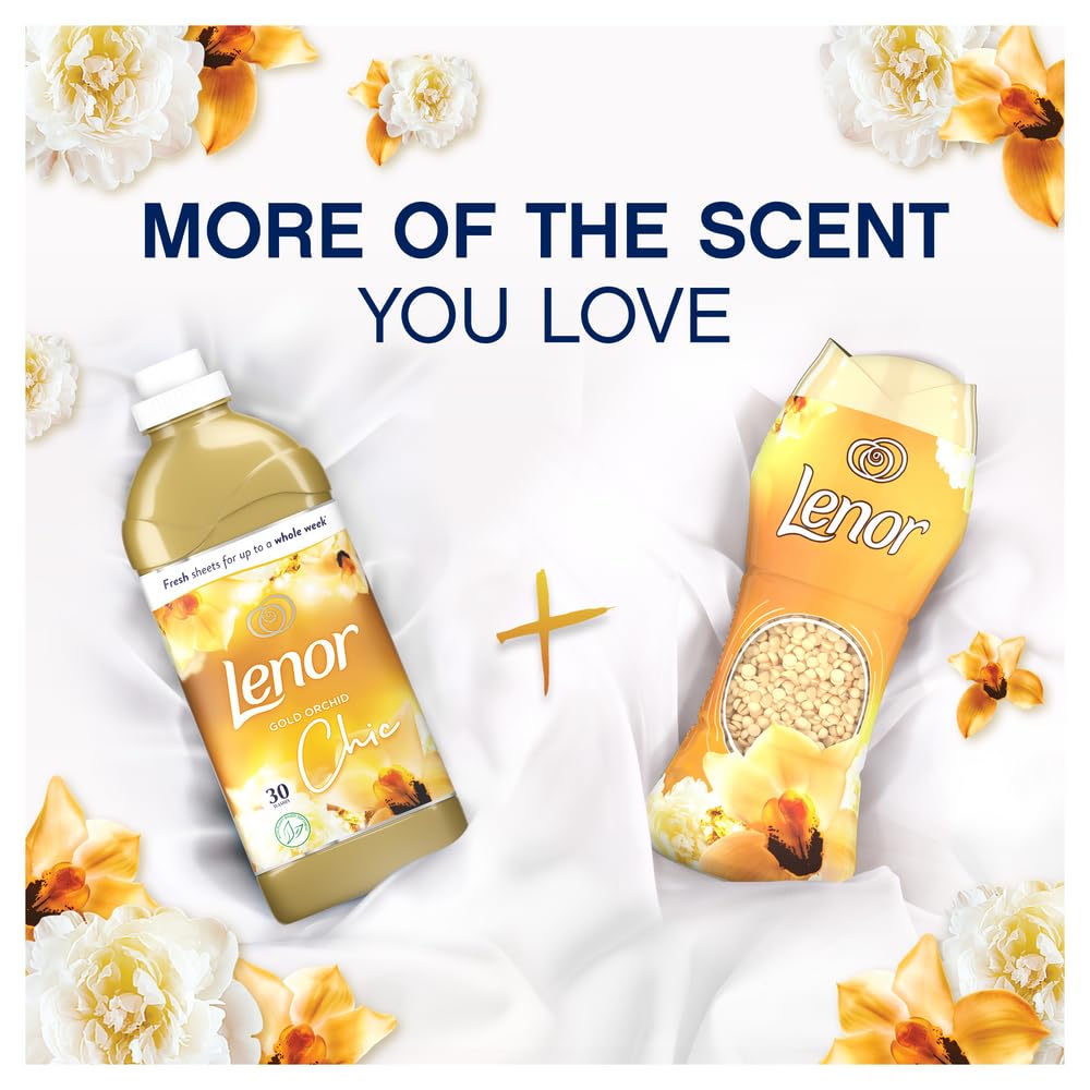 Lenor Perline profumate per bucato in lavaggio, 570 g, orchidea dorata, una spinta di freschezza fino a 12 settimane