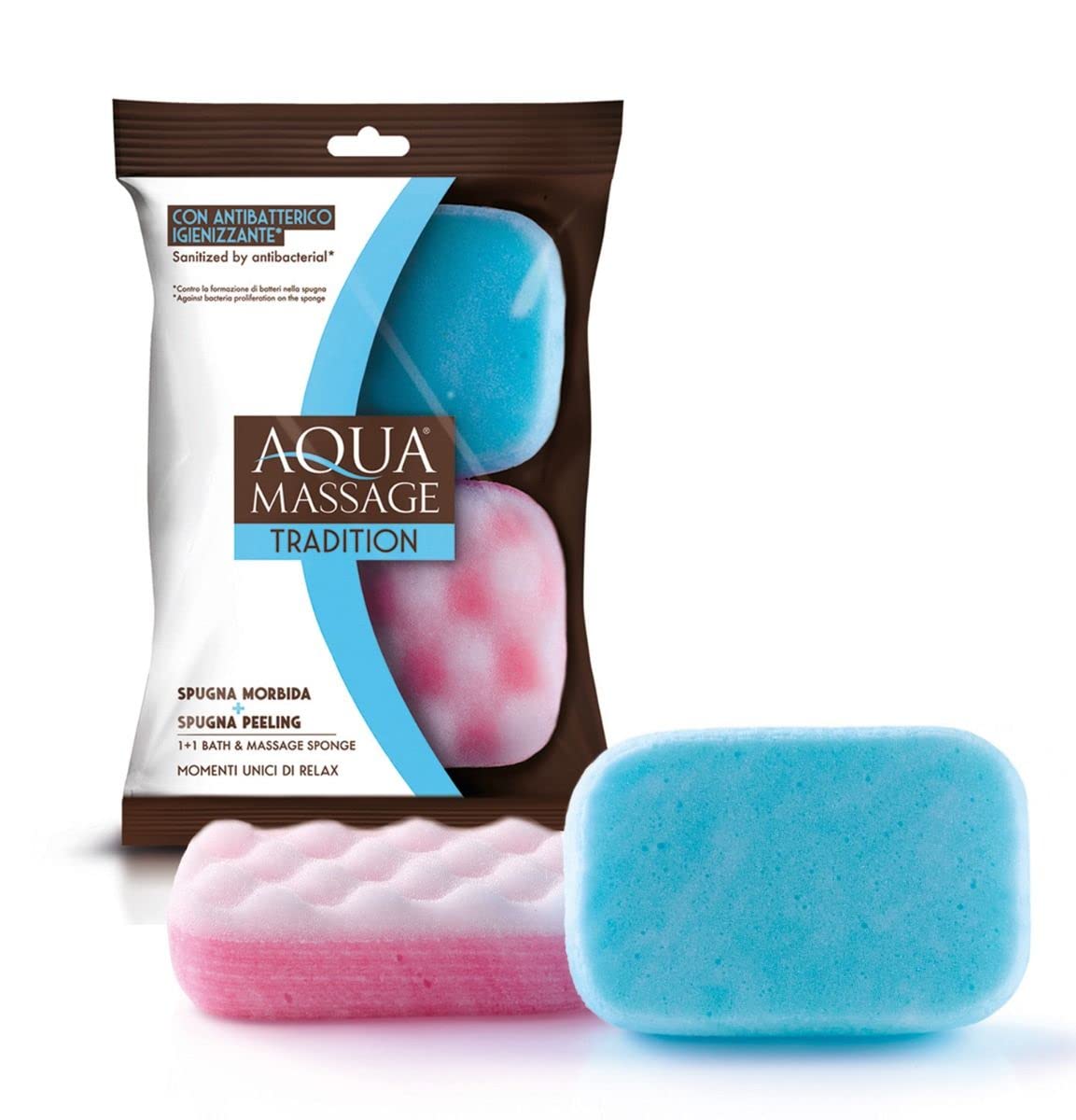 Aqua Massage Tradition Spugna Morbida + Spugna Peeling, 1 Confezione con 2 Spugne