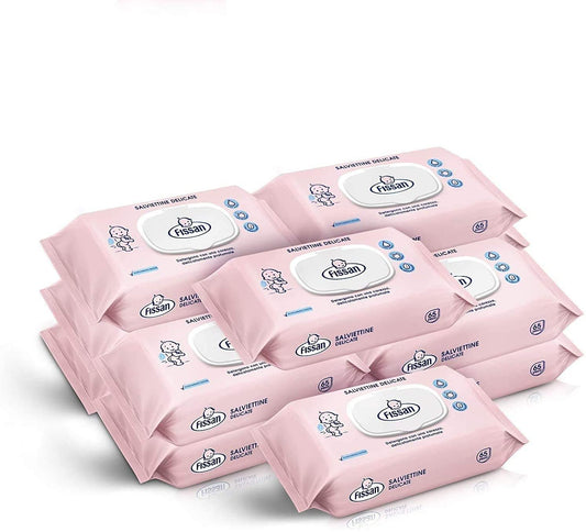 FISSAN Salviettine Delicate - Per Neonati e Bambini - Dermatologicamente Testate - 96% Ingredienti di Origine Naturale - con le Proprietà lenitive dello Zinco - Senza Alcol - 12 Confezioni - 780 Pezzi